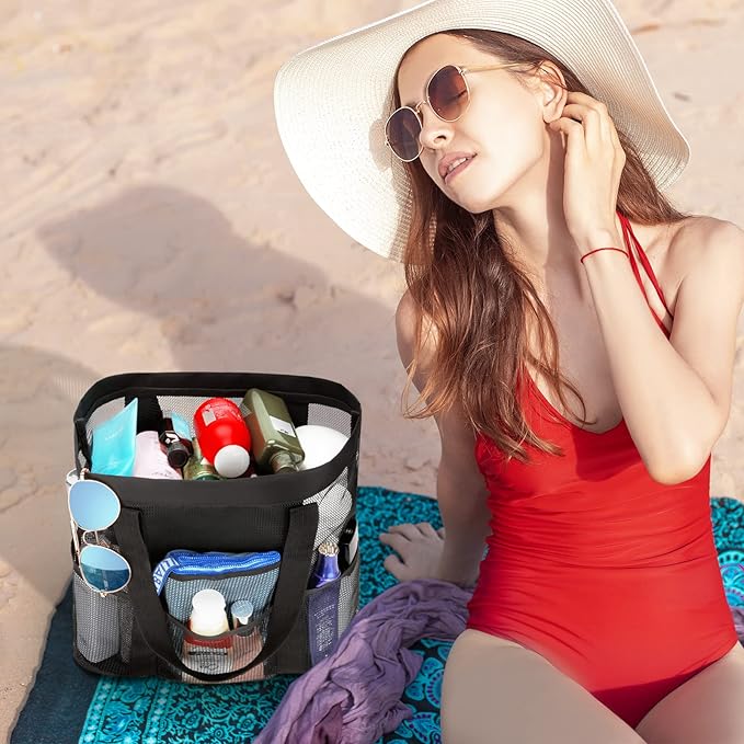 HAOGUAGUA Large Mesh Bathroom Shower Caddy, Mesh Beach Pool Bag, Portable Toiletry Tote Bag for College Dorm Bathroom Gym Swimming (Black) - Image 5