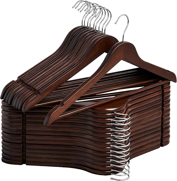 StorageWorks Wooden Hangers 30 Pack, Wood Coat Hangers for Closet, Heavy Duty Clothes Hangers for Suits, Shirts, Pants, Jackets, Walnut Color by StorageWorks