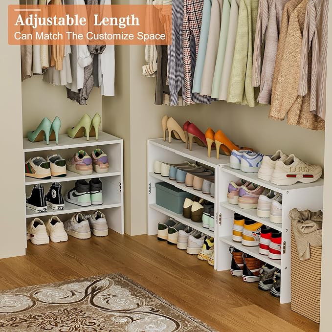 White Shoe Rack Organizer for Closet, 3-Tier Expandable Shoe Shelf, Stackable Iron Wood Combination Shoe Racks Shelves for Closets, Entryway,Small Space,Hallway,Garage,Holds 8-16 Pairs of Shoes - Image 7