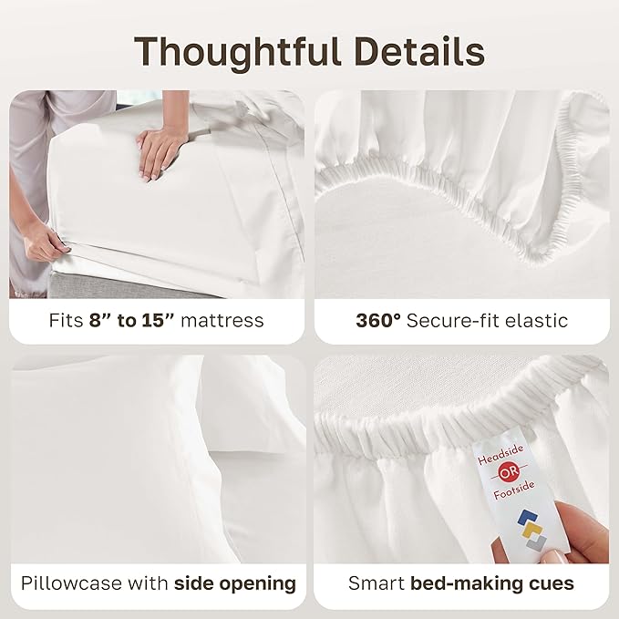 California Design Den Twin XL Sheet Set - 100% Cotton, Luxuriously Soft 600 Thread Count Sateen Bedding, Deep Pocket XL Twin Sheets - True Ivory