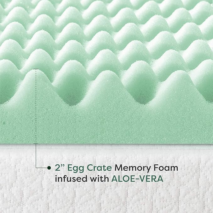 Best Price Mattress 2 Inch Egg Crate Memory Foam Mattress Topper with Calming Aloe Infusion, CertiPUR-US Certified, Full, Green