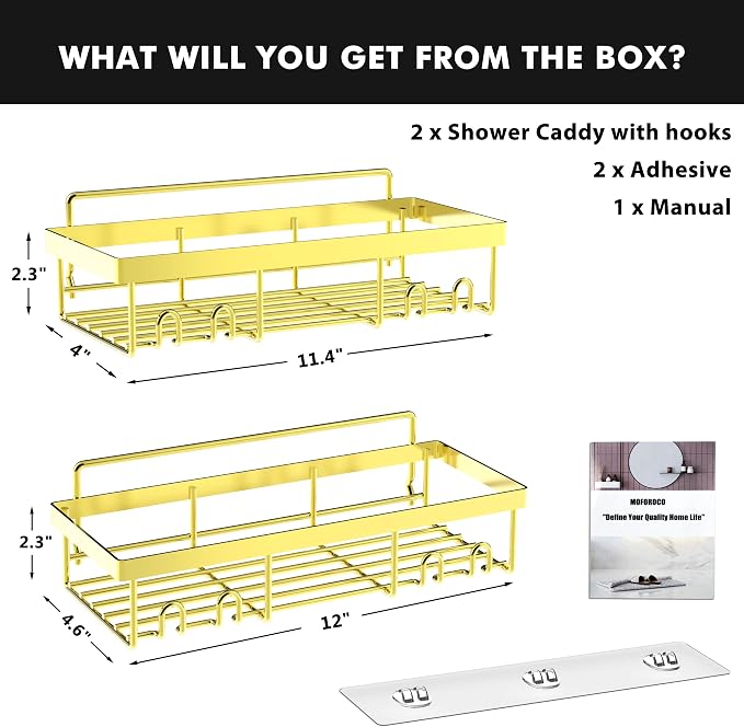 Moforoco Shower Caddy Shelf Organizer Rack, Self Adhesive Black Bathroom Shelves Basket, Home Farmhouse Wall Inside Organization and Storage Decor Rv Accessories, First Camper Apartment Essentials - Image 7