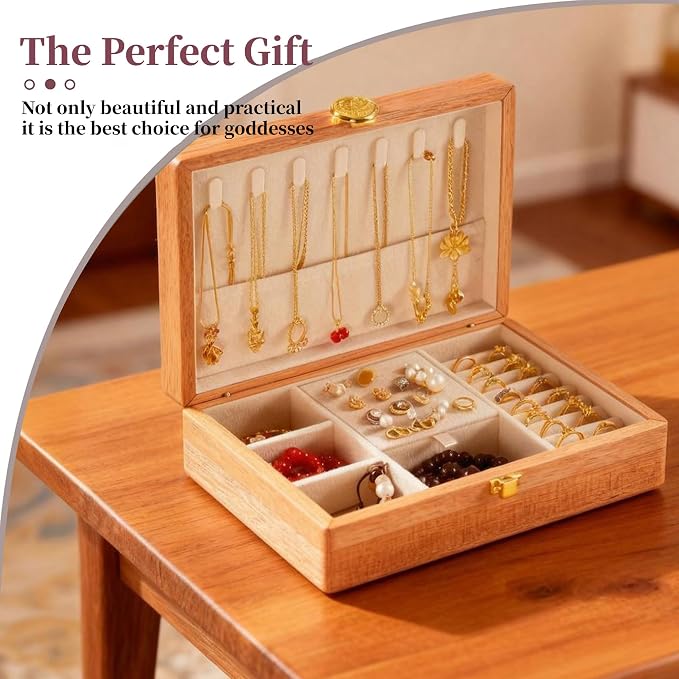 Travel Jewelry Case Small Wood Jewelry Organizer Jewelry Box for Women (Pine Wood Print A) - Image 7
