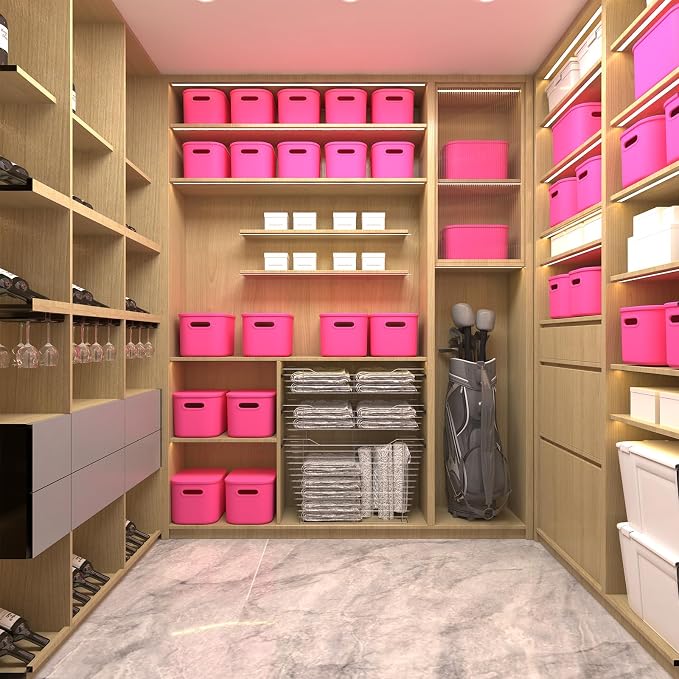 ORGIDOL 8 Pack Pink Storage Bins with Lids Stackable Storage Container for Organizing, Storage Boxes with Handle for Shelves, Cute Storage Bin for Craft, Snacks, 9.85x6.9x5.7 inch - Image 6