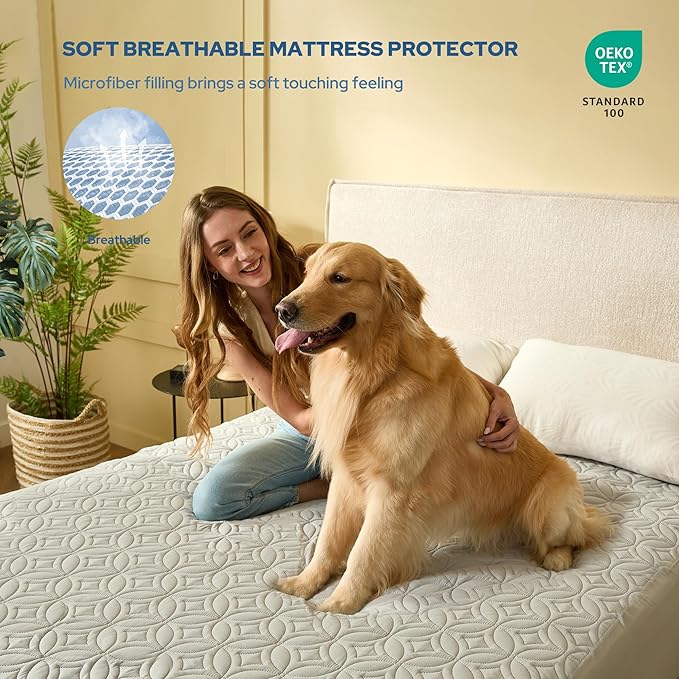 BEDLORE Waterproof Mattress Protector, King Size Mattress Pad with Deep Pocket 6"-18" Depth, Soft Dirt-Proof Double Bed Mattress Cover for Bedroom, College Dorm, Hotel (Light Gray)