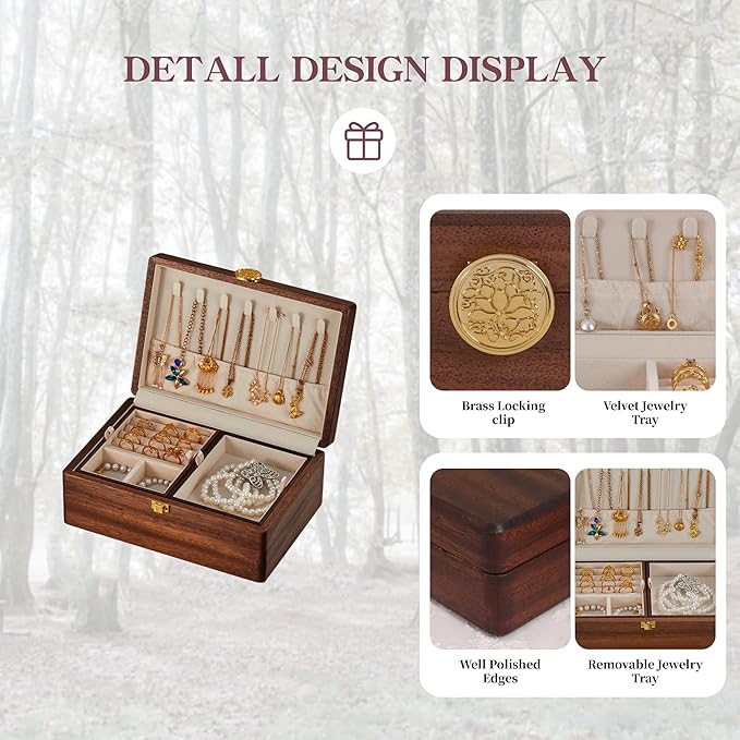 Wooden Jewelry Box For Women Jewelry Organizer Box With Lock 2 Layer Jewelry Holder Organizer For Necklace Ring Earring - Image 4