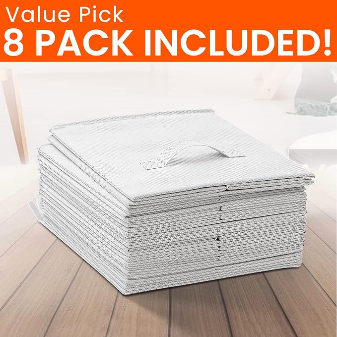Criusia Storage Cubes - 11 Inch Heavy Duty Fabric Storage Bins for Shelves Closet Cube Organizer - 8 Pack Collapsible Cube Storage Bins Baskets for Clothes Blankets Toys - Nursery Organization (White) - Image 8