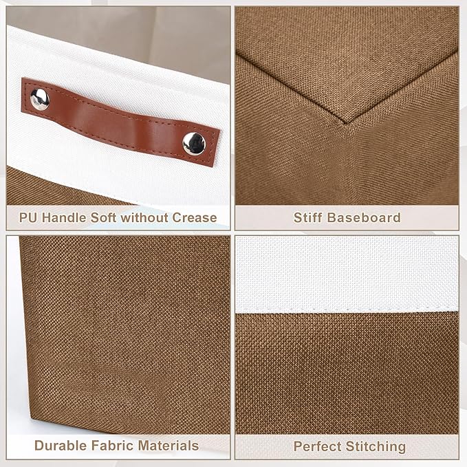 Bagnizer Storage Bins Large Fabric Storage Baskets for Shelves 3 Pack, Decorative Linen Closet Baskets with Handles for Organizing, Shelf, Clothes, Home, Office, 15x11x9.5Inches (Brown&White) - Image 5