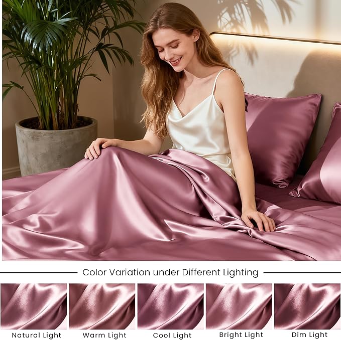 Love's cabin Twin Satin Sheets Sets - 3 Piece Rose Taupe Silky Bed Sheets with Deep Pockets, Luxury Silk Feel Satin Twin Size Sheet Set Bedding Set (1 Flat Sheet,1 Fitted Sheet,1 Pillow case)