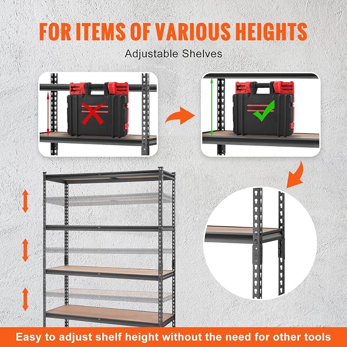 VEVOR Storage Shelving Unit, 5-Tier Adjustable, 2000 lbs Capacity, Heavy Duty Garage Shelves Metal Organizer Utility Rack, Black, 48" L x 18" W x 72" H for Kitchen Pantry Basement Bathroom Laundry - Image 7
