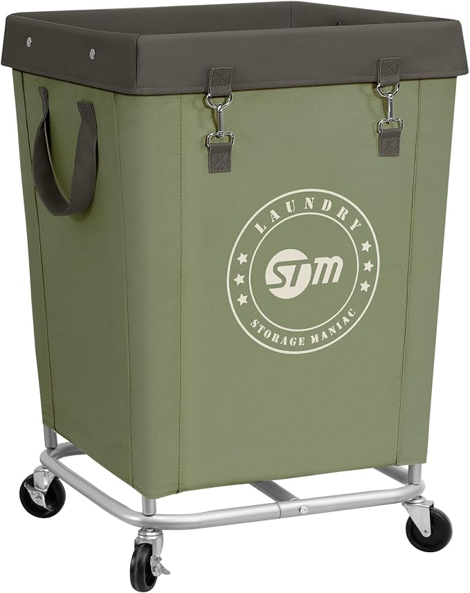 STORAGE MANIAC Commercial Laundry Hamper with Heavy Duty Steel Frame, 160 L Industrial Laundry Basket Cart with Wheels for Hotel, Home, Laundry Room, 18''L x 18''W x 31''H, Medium Green by STORAGEMANIAC