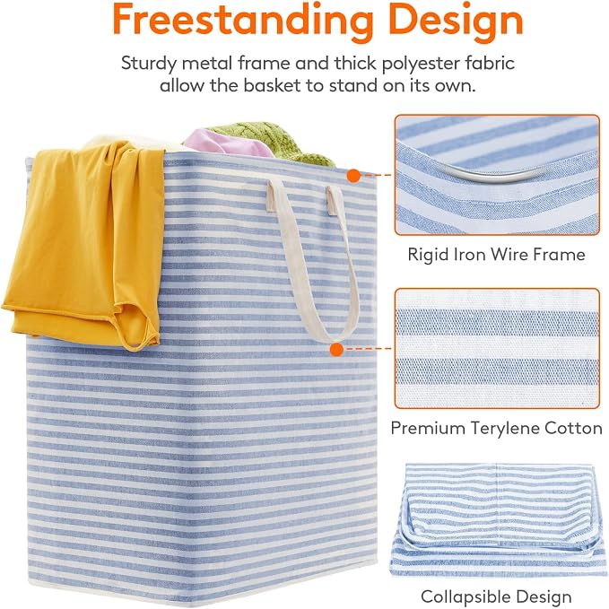 Lifewit 2 Pack Laundry Basket 100L Each, Collapsible Clothes Hamper with Reinforced Handles, Freestanding Waterproof Design for Bedroom and Laundry Room, Blue 200L Total - Image 2