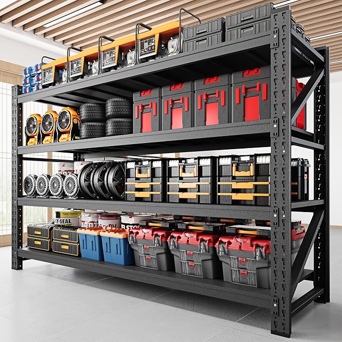 RAVIGIN 9000LBS Storage Shelves, 75" W Garage Shelving Heavy Duty Metal Adjustable Garage Shelves, Shelving Units Industrial Shelving for Warehouse, 75" W x 24" D x 70" H, Black by RAVIGIN