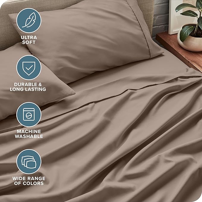 Bare Home Twin Sheet Set - 1800 Ultra-Soft Microfiber Twin Bed Sheets - Double Brushed - Deep Pockets - Easy Fit - 3 Piece Set - Bedding Sheets & Pillowcases (Twin, Taupe)