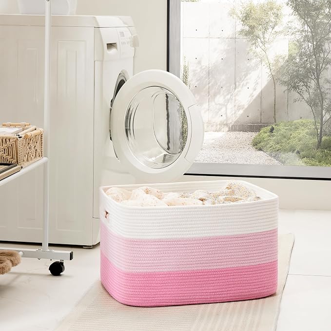 Artfeel Blanket Basket,Rectangle Woven Baskets for Storage,30L Laundry Basket for Decorative Nursery Blanket,Toys,Dirty Clothes and Magazine in Shelves,Baby Room,and Living Room - Image 3