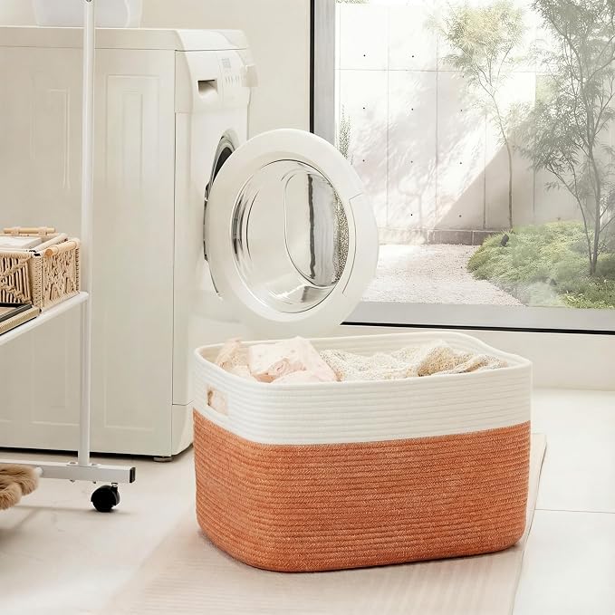 Artfeel Blanket Basket,Rectangle Woven Baskets for Storage,30L Laundry Basket for Decorative Nursery Blanket,Toys,Dirty Clothes and Magazine in Shelves,Baby Room,and Living Room - Image 3
