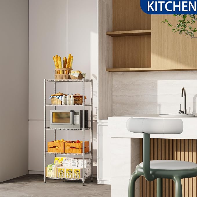 REGILLER 5-Wire Shelving Metal Storage Rack Adjustable Shelves,Standing Storage Shelf Units for Laundry Bathroom Kitchen Pantry Closet(Silver,11.8" D x 21.2" W x 53.5" H) - Image 2