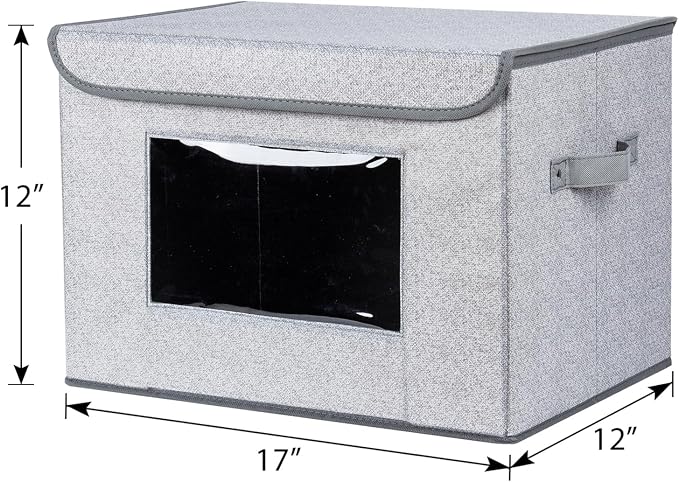 Univivi Larger Fabric Collapsible Storage Bins, Foldable Storage Boxes with Lids, Storage Cube Organizer Basket for Home, Closet, Bedroom(Gray, 17“ x 12” x 12") - Image 3