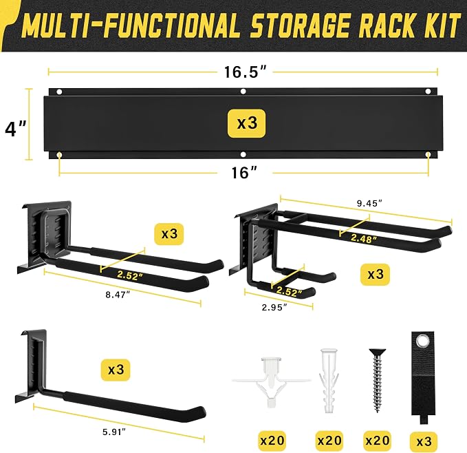 klasit Garage Wall Organizer,15Pack Carries 675 lbs,Garden Tool Organizer 48in With Large Storage Space,Easy Assembly, Sturdy Design,for Efficient Tool Storage Garage Organization | Carries 675 lbs, Easy Assembly, Sturdy Design, Garage Organization - Image 4