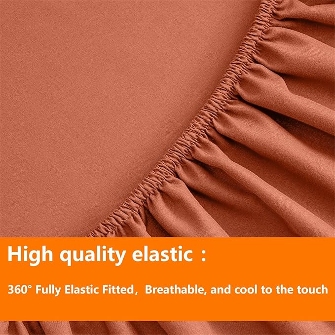 TAIMIT Burnt Orange Queen Size Comforter Set - 7 Pieces, Bed in a Bag Bedding Sets with All Season Soft Quilted Warm Fluffy Reversible Comforter,Flat Sheet,Fitted Sheet,2 Pillow Shams,2 Pillowcases