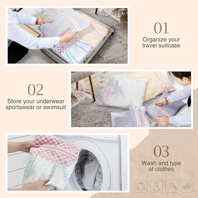 GREENSTELL Laundry Hamper with Wheels&Lid, 130L Large 3 Sections Clothes Hamper with 2 Types Removable Liner Bags, 5 Mesh Laundry Bags, Handwoven Divided Laundry Basket Brown - Image 9
