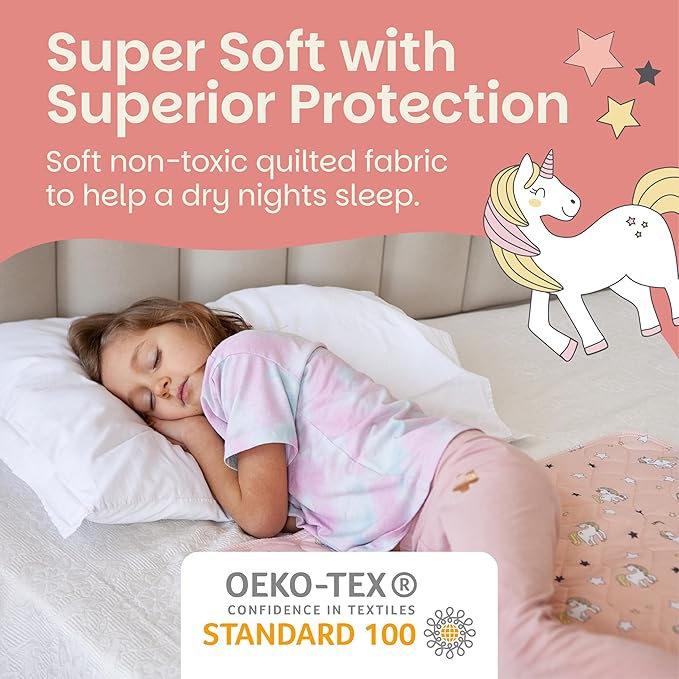 Lynmark® Potty Training Mattress Protector Pee Pads for Kids - Waterproof Toddler Bed Wetting Mat for Toilet Training - Non-Slip Washable Bedwetting Topper Absorbs Up to 2000ml - 35" x 33", Unicorn