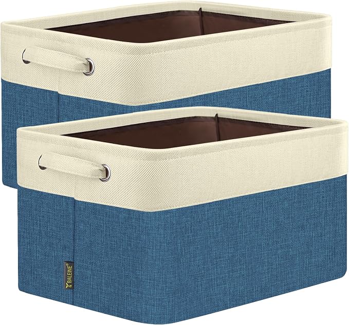 BALEINE 2 Pack Fabric Closet Storage Bins for Shelves, Linen Closet Organizers and Storage, Decorative Baskets for Organizing, Shelf, Clothes, Home, Office (Navy Blue, 14''x10''x8.5'') by BALEINE