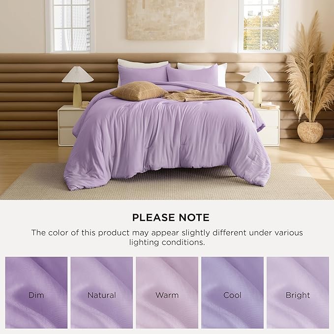 Bedsure King Comforter Set, Lavendar Soft Prewashed Bedding for All Seasons, 3 Pieces GentleSoft™ Bed Set, 1 Lightweight Comforter (104"x90") and 2 Pillowcases (20"x36")