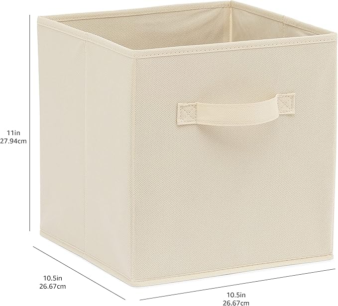 Amazon Basics Collapsible Fabric Storage Cubes Organizer with Handles, Sturdy Storage Bins for Organization, 10.5" x 10.5" x 11", Beige, 6-Pack - Image 4
