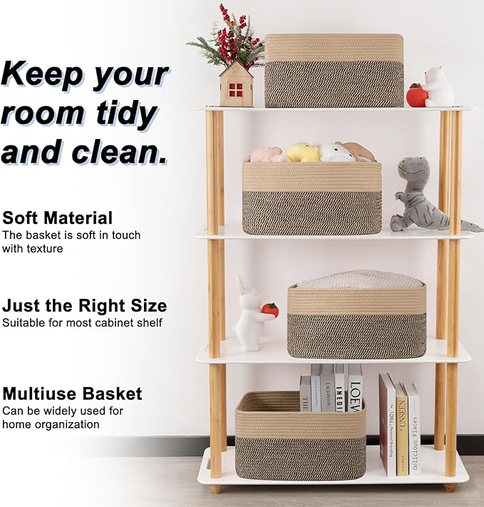 4 Pack Storage Baskets for Organizing, Woven Baskets for Shelves - Perfect for Toys, Books, Towels, and Clothes, Durable Gift Basket Bins Toy Storage, 15.7''Lx11.8''Wx7.8''H, Black and Brown - Image 3