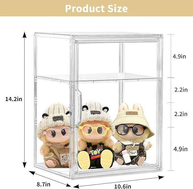 Acrylic Display Case for Collectibles, Clear Storage Bin with 3 Adjustable Layers and 1 Removable Divider, Stackable Clear Storage Box with Magnetic Door for Figures, Home or Office,Large - Image 2