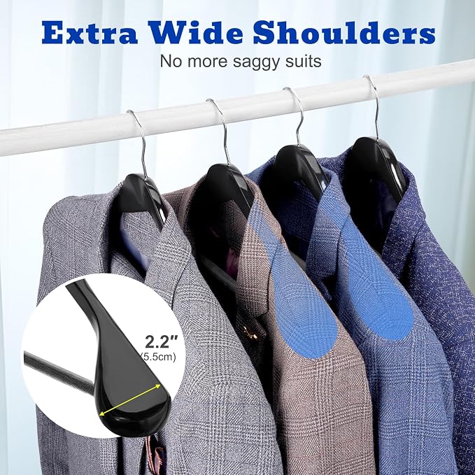 HOUSE DAY Wide Shoulder Wooden Hangers 12 Pack, Wood Suit Hangers for Men with Non Slip Pants Bar, Smooth Finish Solid Wood Coat Hangers for Jacket, Pants, Dress, Heavy Clothes Hangers (Black) - Image 3