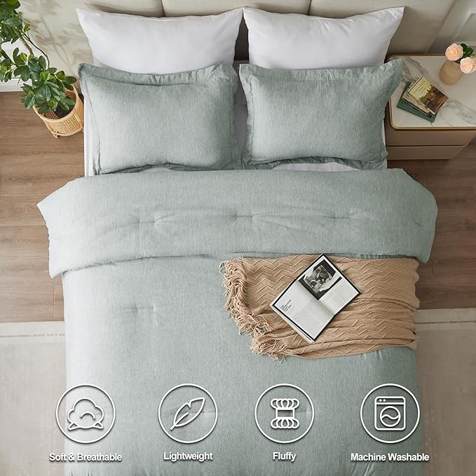CozyLux Full Size Comforter Set - 3 Pieces Sage Green Soft Luxury Cationic Dyeing Bedding Comforter for All Season, Breathable Lightweight Fluffy Boho Bed Sets with 1 Comforter and 2 Pillow Shams