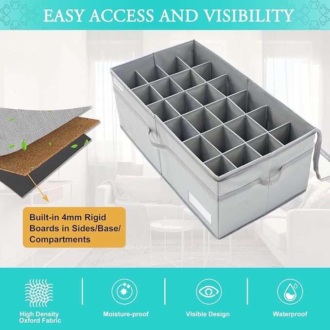 LUVHOMEE Shoe Organizer for Closet, Fits 24 Pairs, Large Shoe Box Storage Containers, Clear Foldable Shoe Storage Bins w/Bottom Support, Space Saving Closet Shoes Holder w/Reinforced Handles, Gray - Image 4