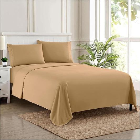 Split King Sheets - Breathable Luxury Sheets with Full Elastic & Secure Corner Straps Built In - 1800 Supreme Collection Extra Soft Deep Pocket Bedding Set, Sheet Set, Split King Size, Taupe