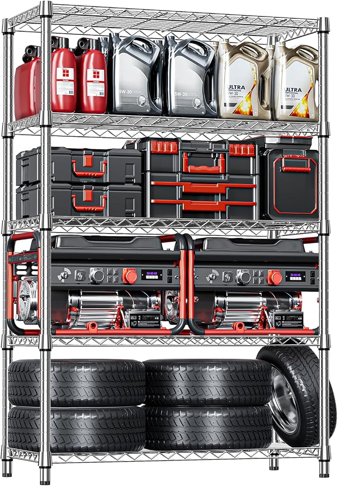 IZEUK 5-Tier Heavy Duty Metal Storage Shelving Unit (Chrome, 17.7" D x 47.2" W x 72.3" H, 1750 lbs Capacity), Adjustable Steel Wire Rack Shelf Organizer for Garage, Kitchen, Pantry, Basement, Laundry by IZEUK