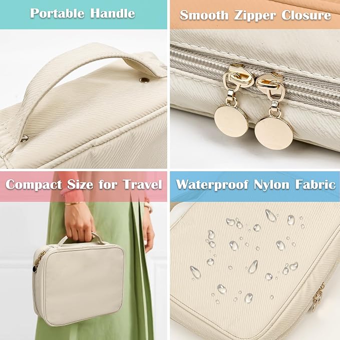 Travel Jewelry Organizer Case,Jewelry Bags Jewelry Storage Book Binder with Clear Zipper Velvet Pouch for Traveling,Earrings, Rings, Necklace, Bracelet (White) - Image 7