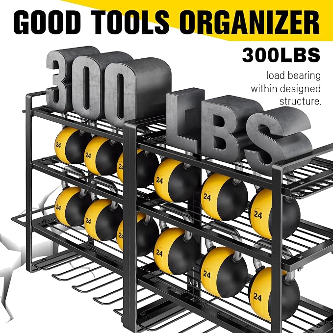 Hipidian Power Tool Organizer Wall Mount - Storage Rack with 4 Drill Holders for Drills Cordless Tools. Heavy Duty Iron Garage Tool Organizer Storage for Workshop Shed (4 Slots 4 Layers 2 Pcs) - Image 3