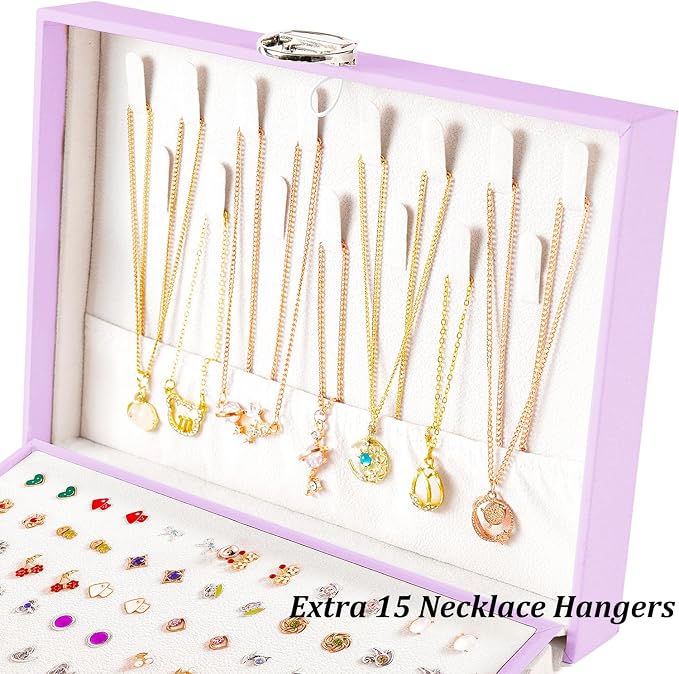 QBestry Earrings Jewelry Box for Girls, 5 Layers Jewelry Organizer with Earring Holder Organizer for Girls Earring Organizer Jewelry Boxes for Women Earrings and Necklaces Jewelry Box Organizer Violet - Image 4