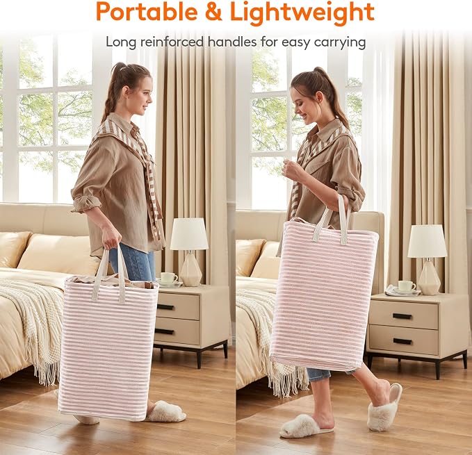 Lifewit 1 Pack Laundry Basket 80L Each, Collapsible Clothes Hamper with Reinforced Handles, Freestanding Waterproof Design for Bedroom and Laundry Room, Pink 80L Total - Image 4