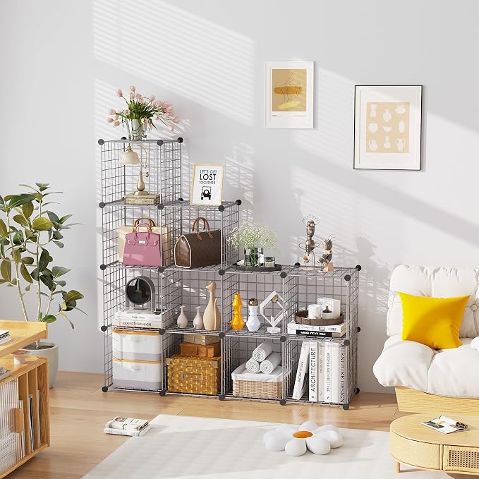 C&AHOME Wire Cube Storage, 12 - Cube Organizer Metal C Grids, Modular Shelves Units, Closet Organizer, Ideal for Home, Office, Living Room, 36.6”L x 12.4”W 48.4”H, Silver Gray UWCS3012G - Image 4