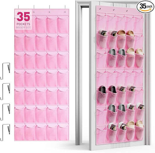 WVM Over the Door Shoe Organizer with 35 Breathable Mesh Pockets, Hanging Shoe Organizer for Door with 4 Metal Hooks, Large Capacity Closet Storage for Shoes, Accessories by WVM