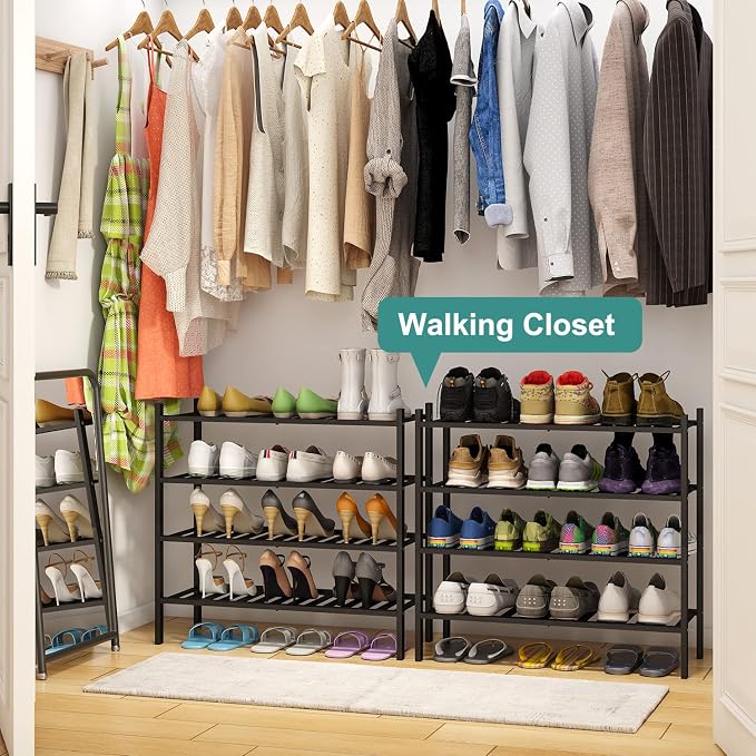 viewcare 4-Tier Black Bamboo Shoe Rack for Entryway, Stackable | Foldable | Natural, Shoe Organizer for Hallway Closet, Free Standing Shoe Racks for Indoor Outdoor - Image 5