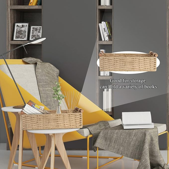 STOBSK Round Paper Rope Storage Basket with Handle, Beige, 14.5in x 6.6in x 3.74in - Image 4