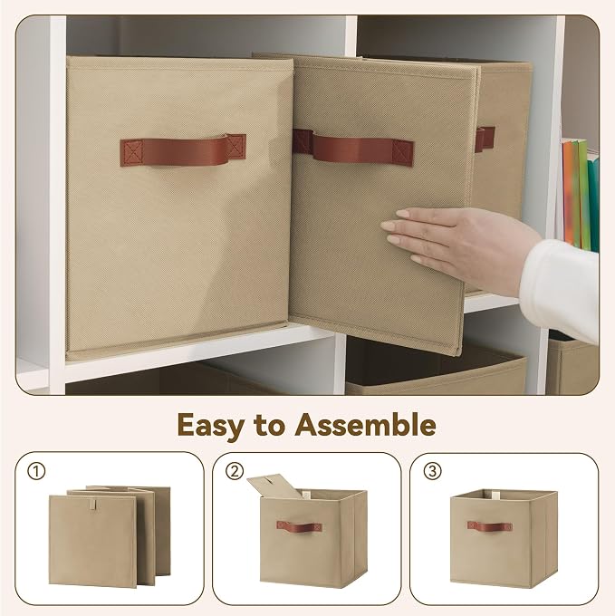 GRANNY SAYS Cube Storage Bins, 11 Inch Cube Storage Organizer with PU Handle, Khaki, Foldable Clothing Organizer Bins, Storage Baskets for Shelves, Closet, 6-Pack - Image 6