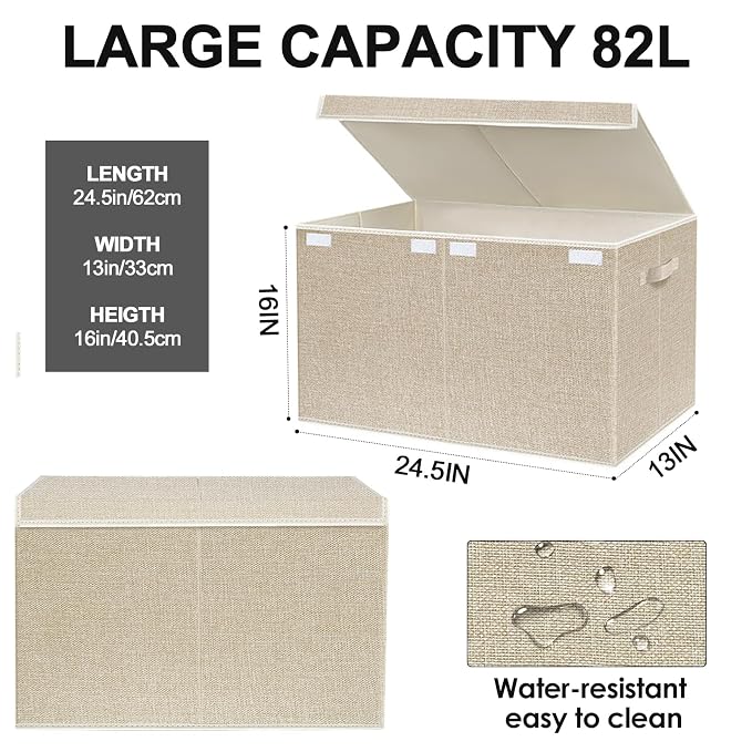 VERONLY Large Toy Box Chest Storage with Lid - Collapsible Kids Toys Boxes Organizer Bins Baskets with Handles for Boys, Girls, Nursery, Playroom, Clothes, Blanket, Bedroom(Beige) - Image 4