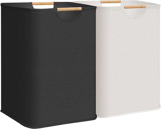 STORAGE MANIAC 2-Pack Large Laundry Hamper, 100L (26.4 Gal) Collapsible Laundry Basket with Bamboo Handles, Freestanding Waterproof Clothes Hamper for Bedroom, Dorm, Towels, Toys, Black+White by STORAGEMANIAC