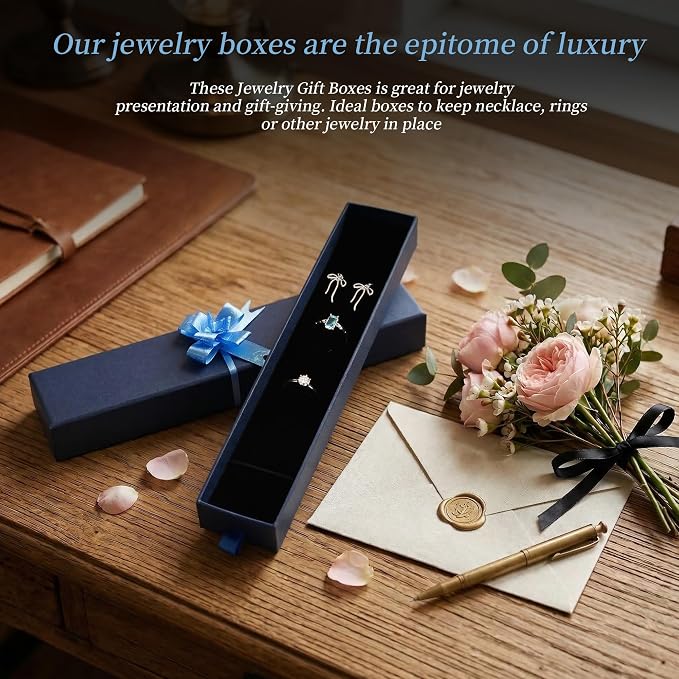12-Pack Drawer Style Jewelry Gift Boxes with Sponge Insert, 8.7"x1.8"x1.2" Necklace & Bracelet Display Box for Presentation, Cardboard Storage Organizer for Pendant, Ring, Earring - Navy Blue - Image 5
