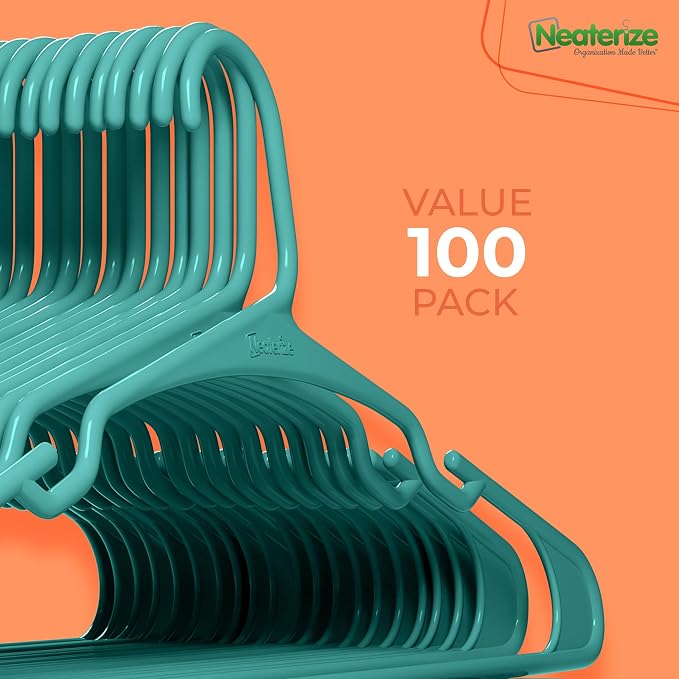NEATERIZE Clothes Hangers Plastic 100 Pack for Adults - Plastic Hangers, The Perfect Coat Hanger and Space Saving Clothes Hangers for Closet - Aqua Hangers - Image 7