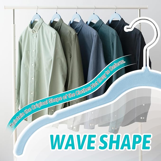 Sishynio Velvet Hangers 50 Pack – Slim Non-Slip Flocked Clothes Hangers with Notches, Space-Saving Durable Hangers for Dresses, Coats, Blouses(Blue) - Image 4